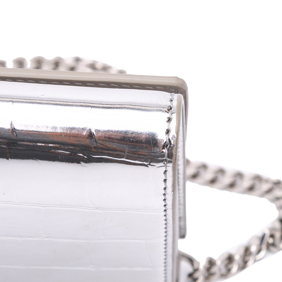 Pre-Loved Burberry Croc Embossed Metallic Calfskin Hannah Wallet On Chain - Picture 9 of 11